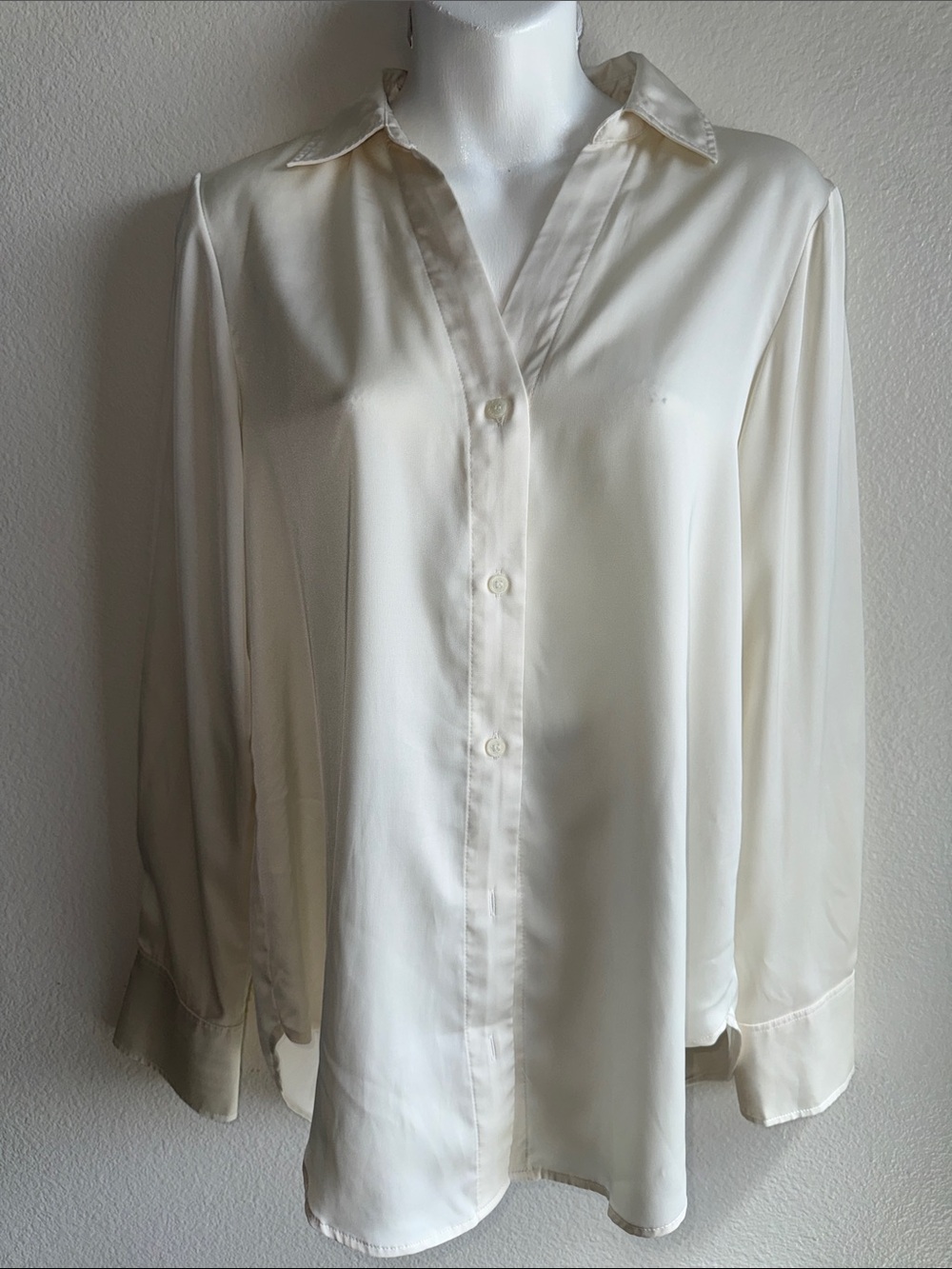 H&M Cream Button-Down Satin Blouse